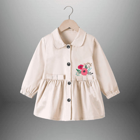 Girl's Beige full sleeve shirt style dress-RKFCW480