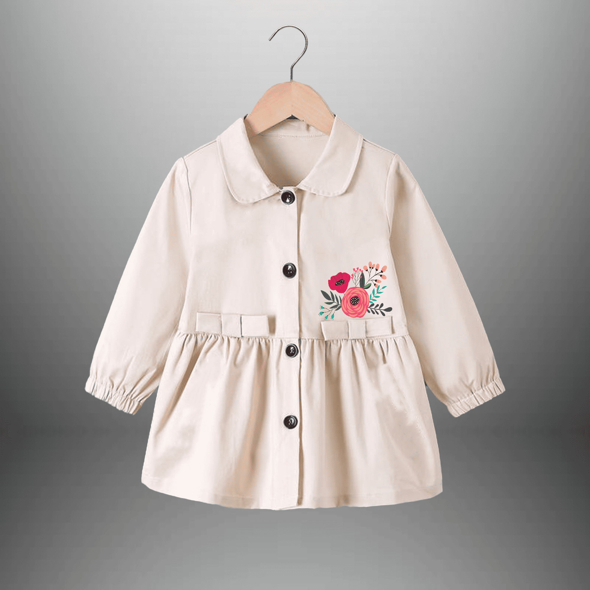 Girl's Beige full sleeve shirt style dress-RKFCW480