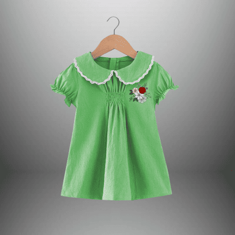 Girl's green frock with peter pan collar-RKFCW478