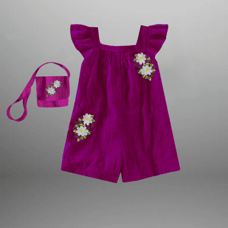 Girl's Purple jumpsuit with a free sling bag-RKFCW485