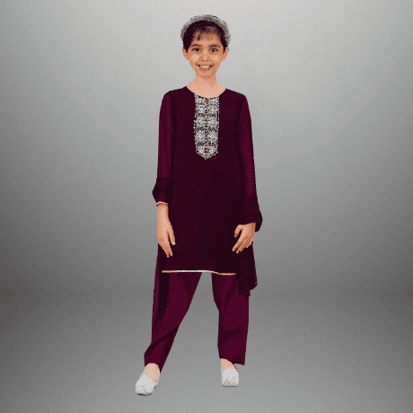 Girl's ethnic wear set with a kurti, Semi Patiala pant with dupatta-RKFCW467