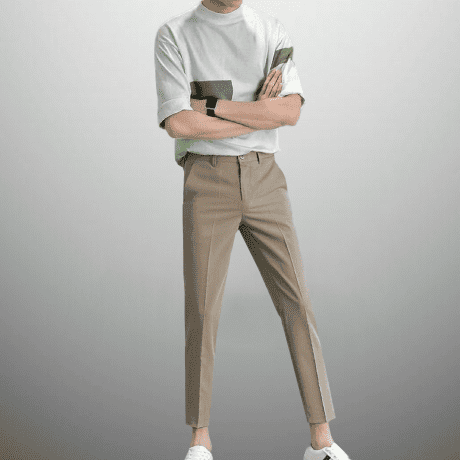 Men's Beige Ankle length straight pants-RMT014