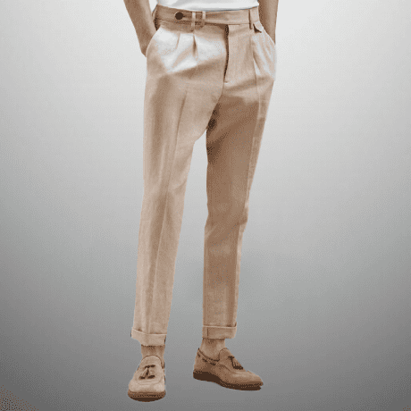 Men's side button semi formal Beige pant-RMT016