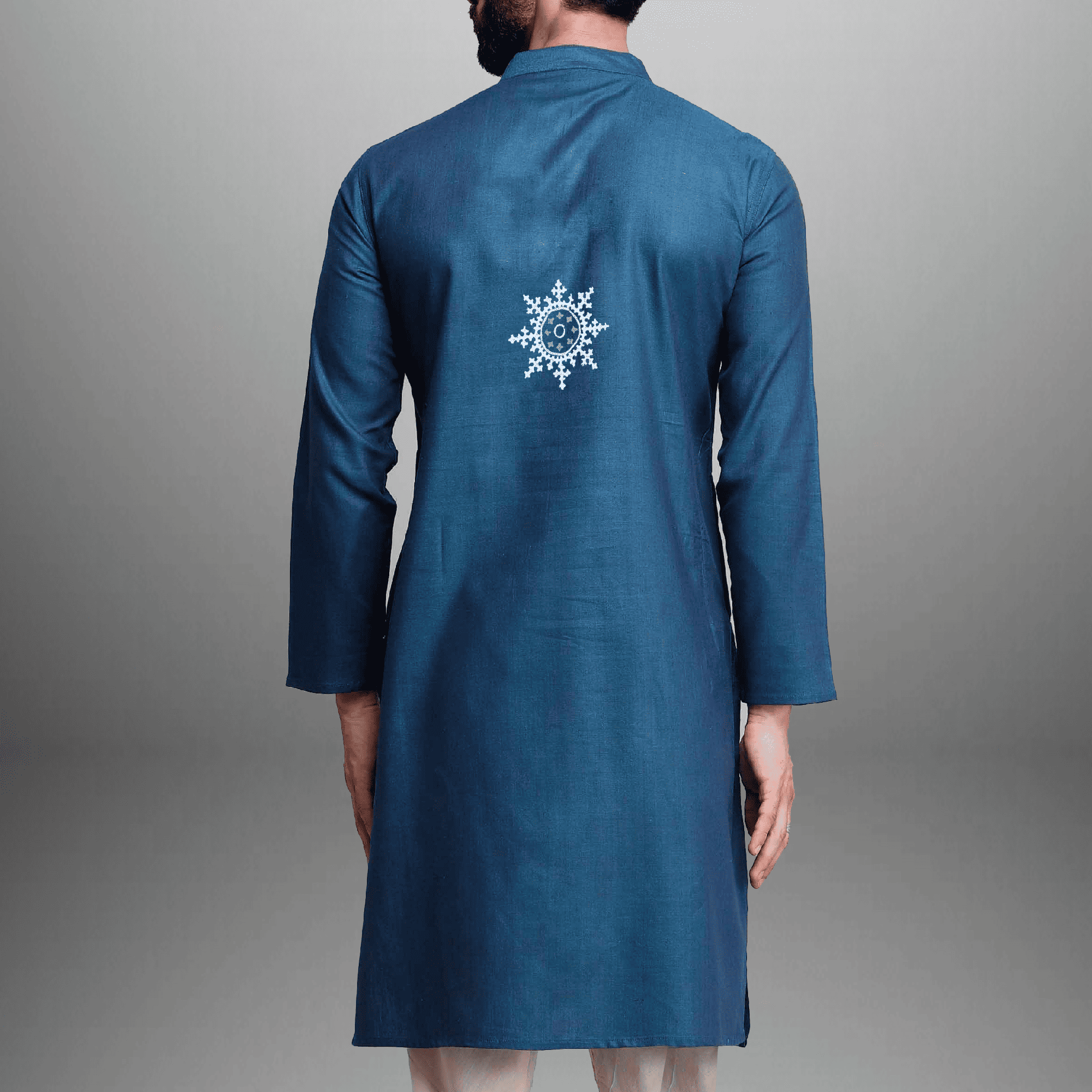 Men's Blue Kurta with embroidery work-RMEK012