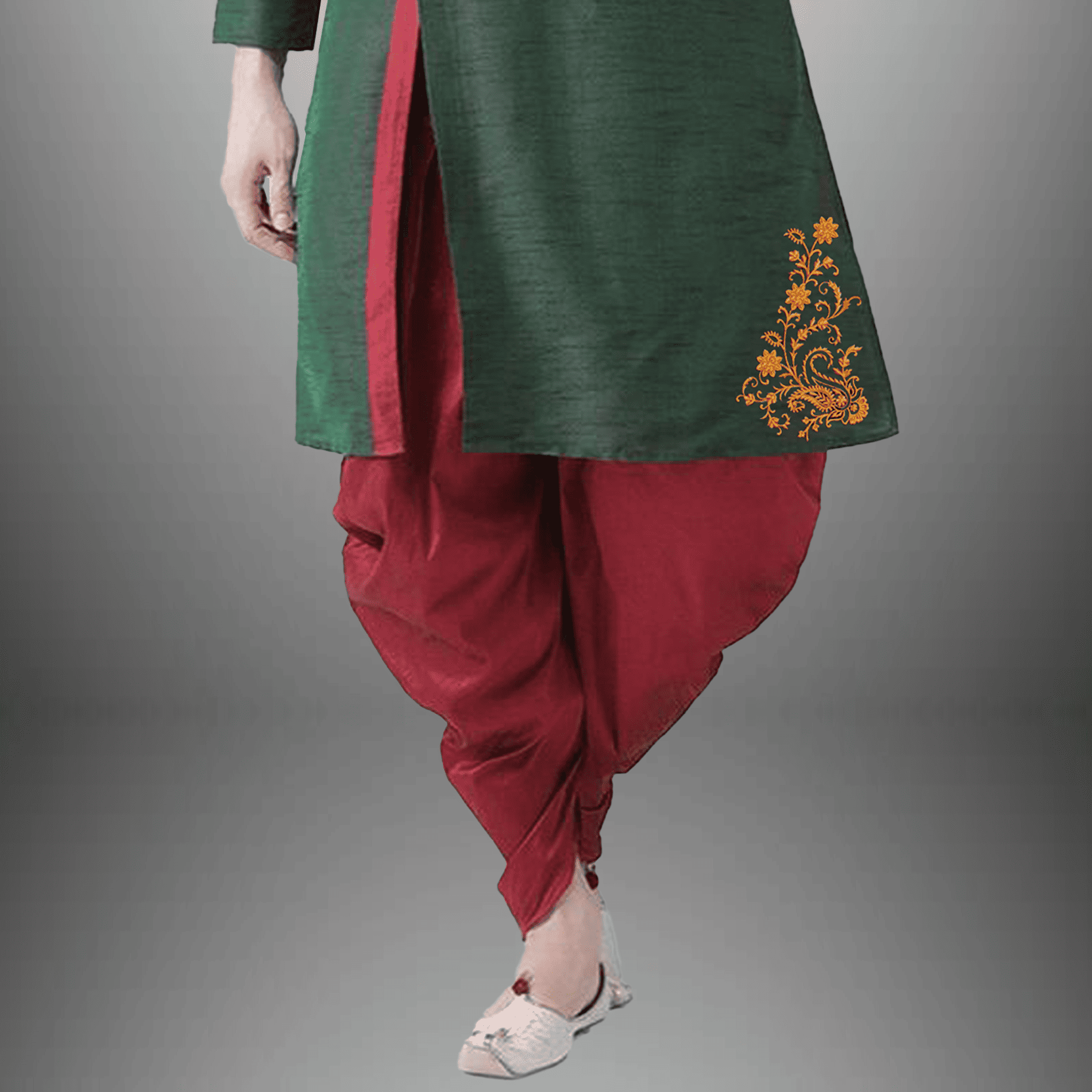 Men's set of Dark Green Kurta with Maroon Dhoti-RMEK015