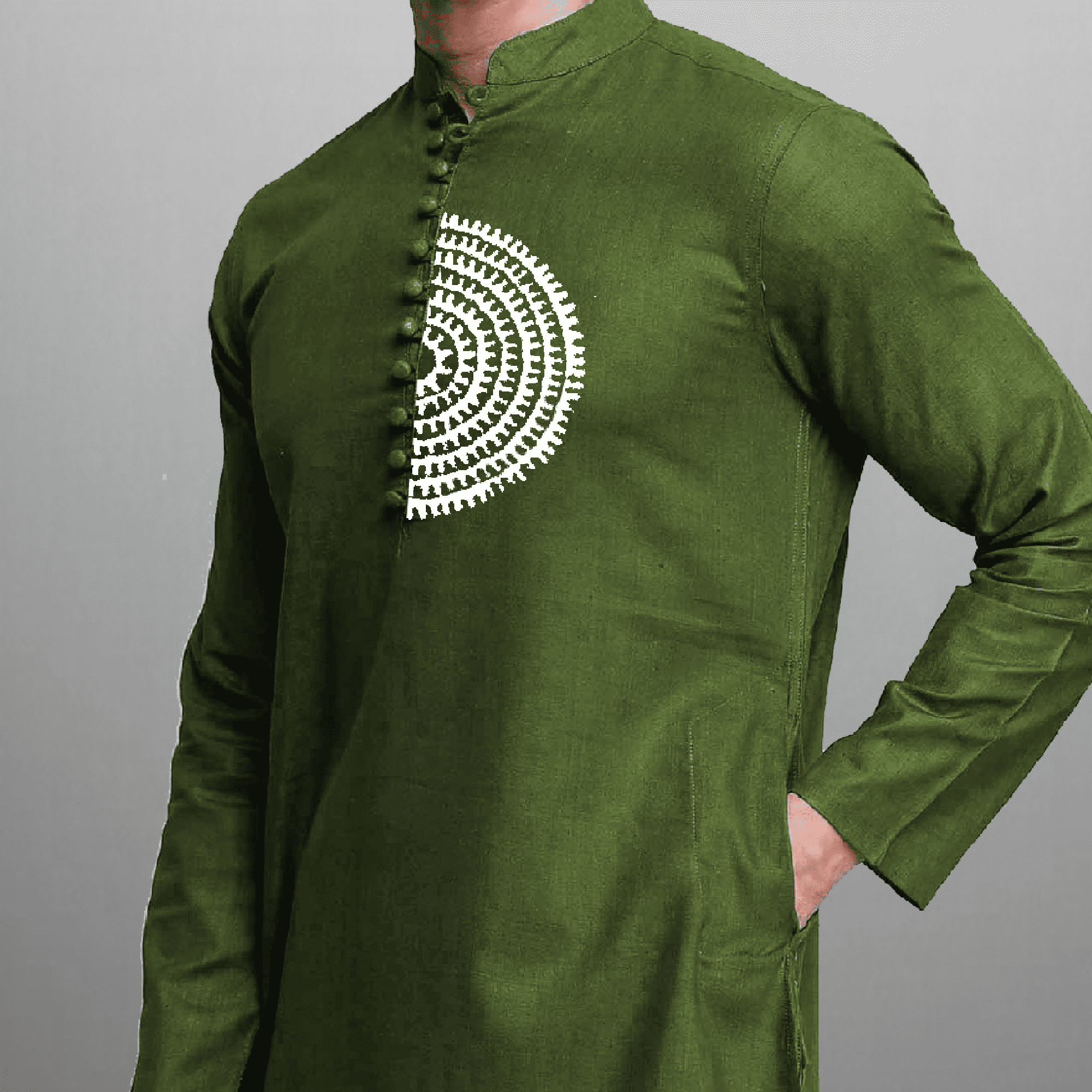 Men's Green Kurta with embroidery work-RMEK011
