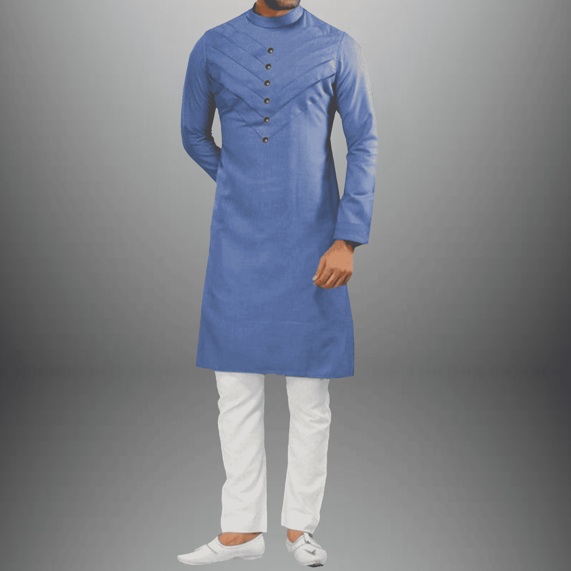 Men's set of Light Blue Kurta with White Pajama-RMEK017