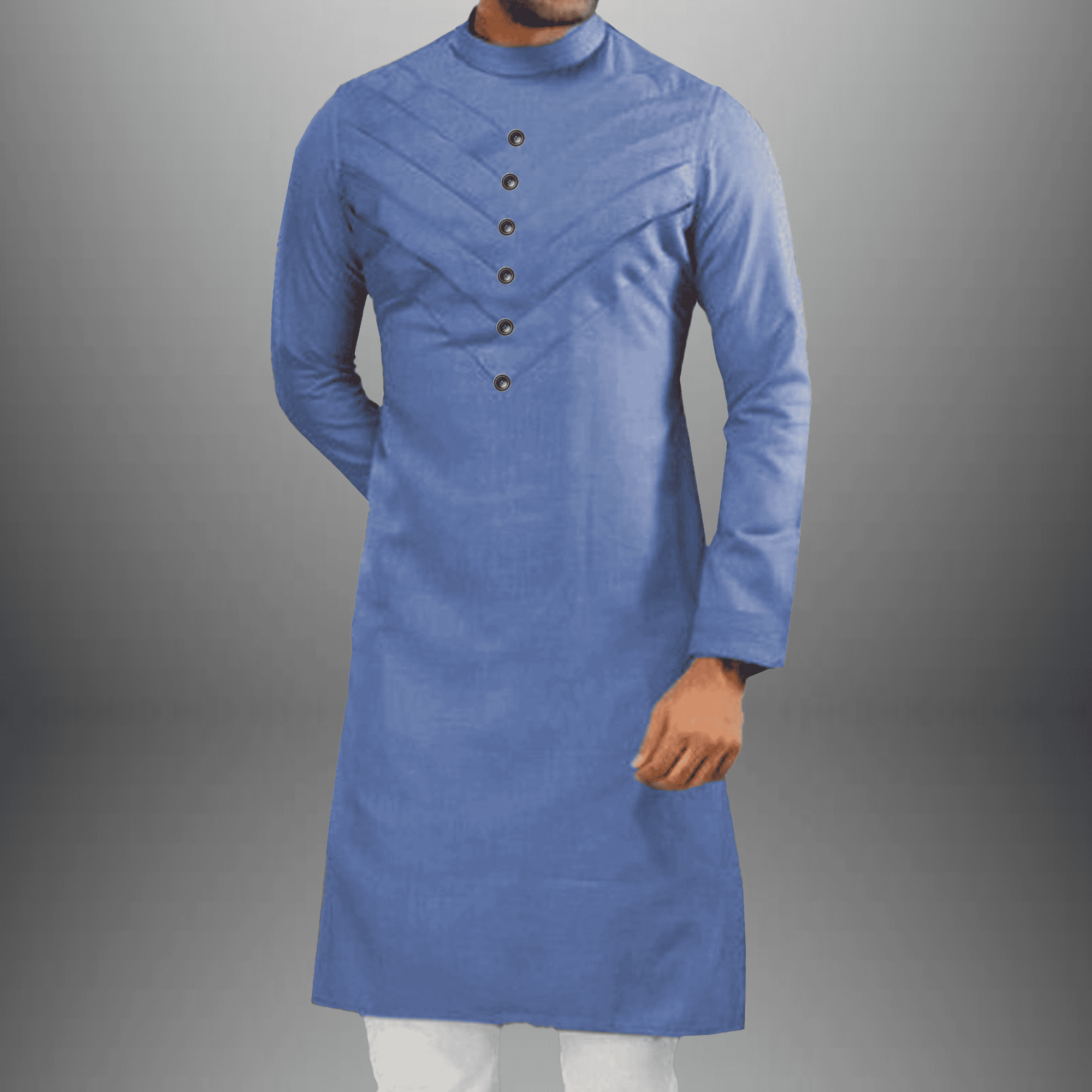 Men's set of Light Blue Kurta with White Pajama-RMEK017