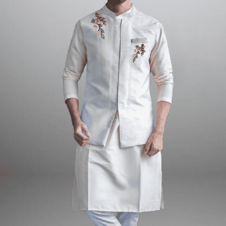 Men's Light Blue waistcoat with floral embroidery on front-RMWC001