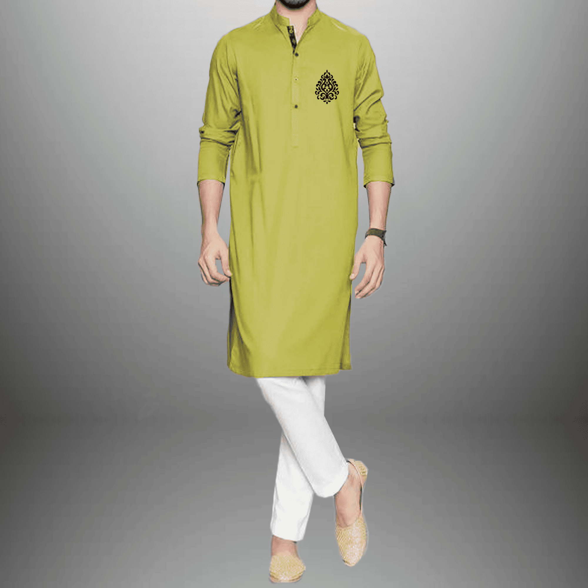 Men's set of light Green Kurta with White Pajama-RMEK020