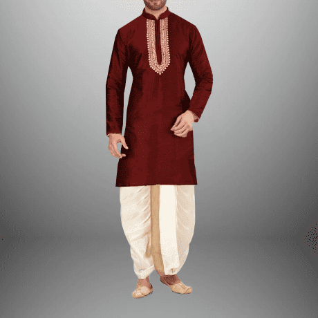 Men's Maroon Kurta with Dhoti-RMEK005