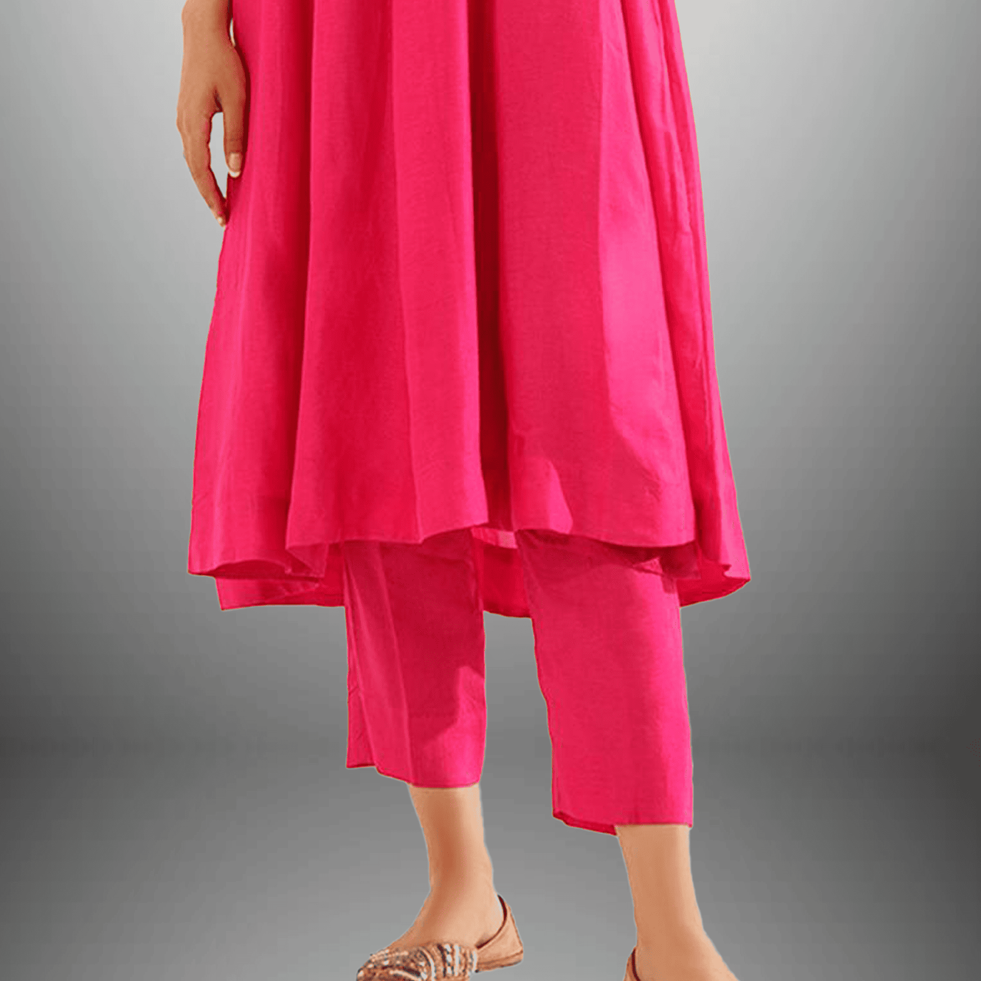 Women's Bubblegum Pink Kurti set with Blue embroidery on neckline-RWKS051
