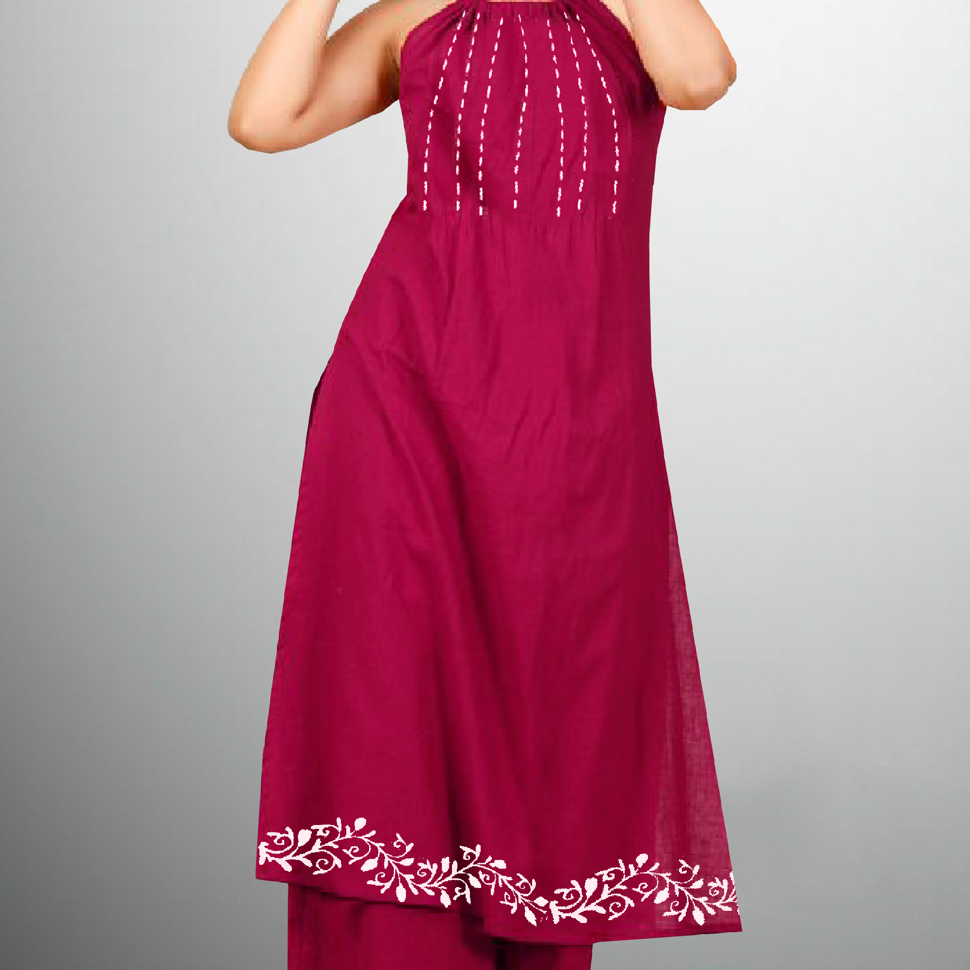 Women's Halter neck Hot Pink kurti with front Embroidery and Hand Painting-RWKS045