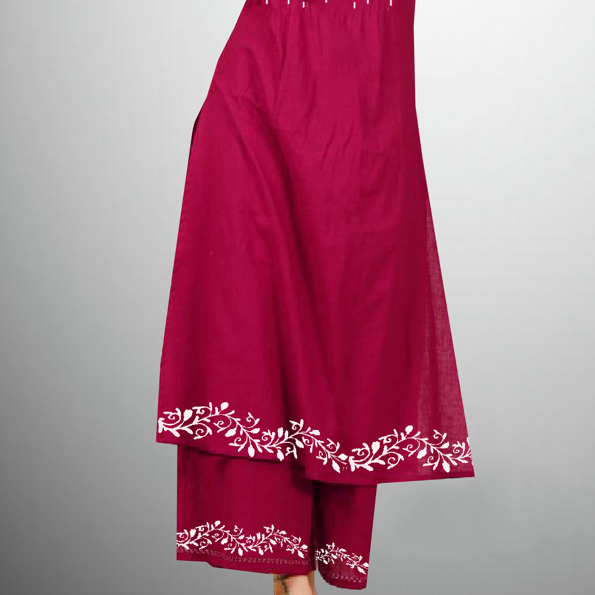 Women's Halter neck Hot Pink kurti with front Embroidery and Hand Painting-RWKS045
