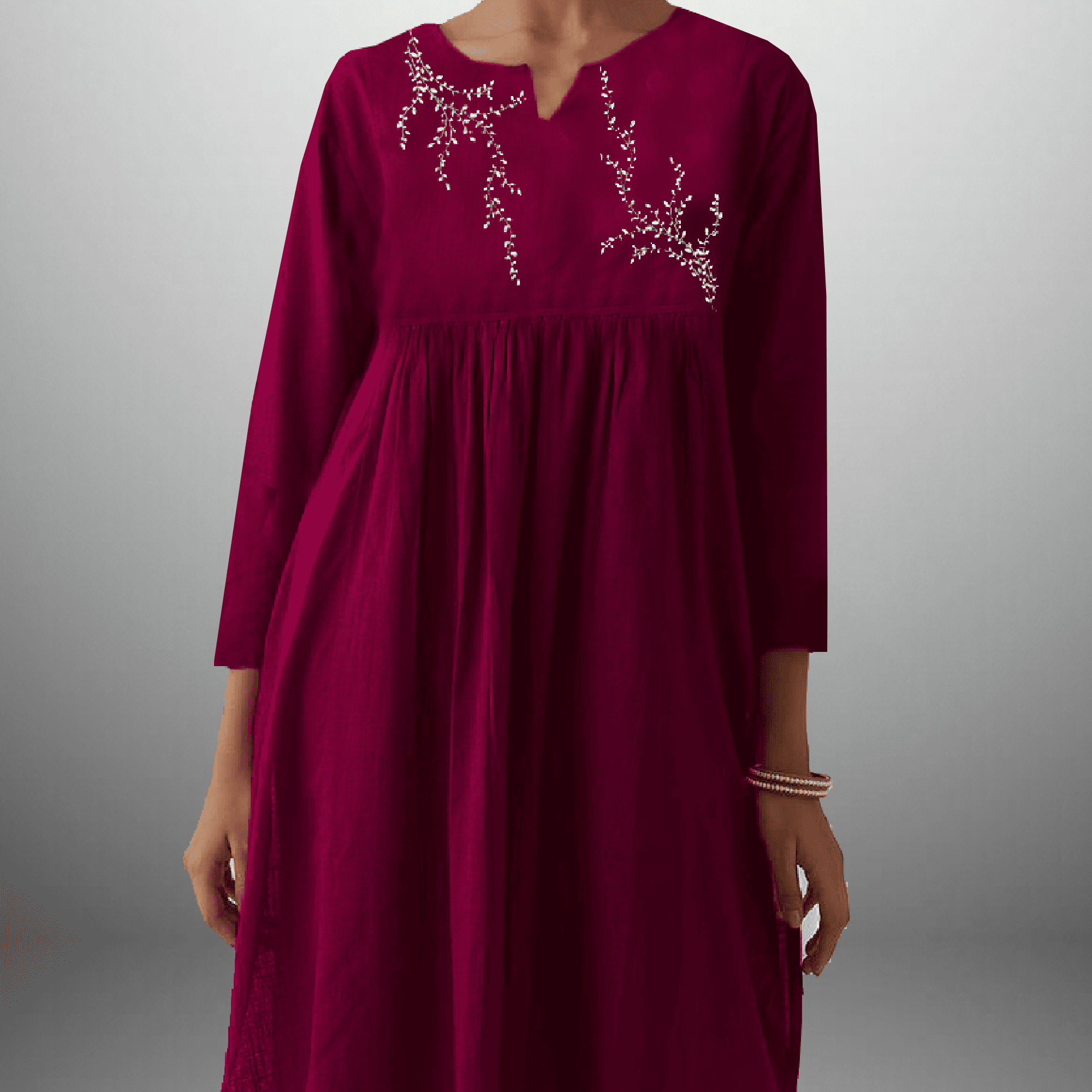 Women's Jazzberry jam color Kurti with front embroidery and pant-RWKS034