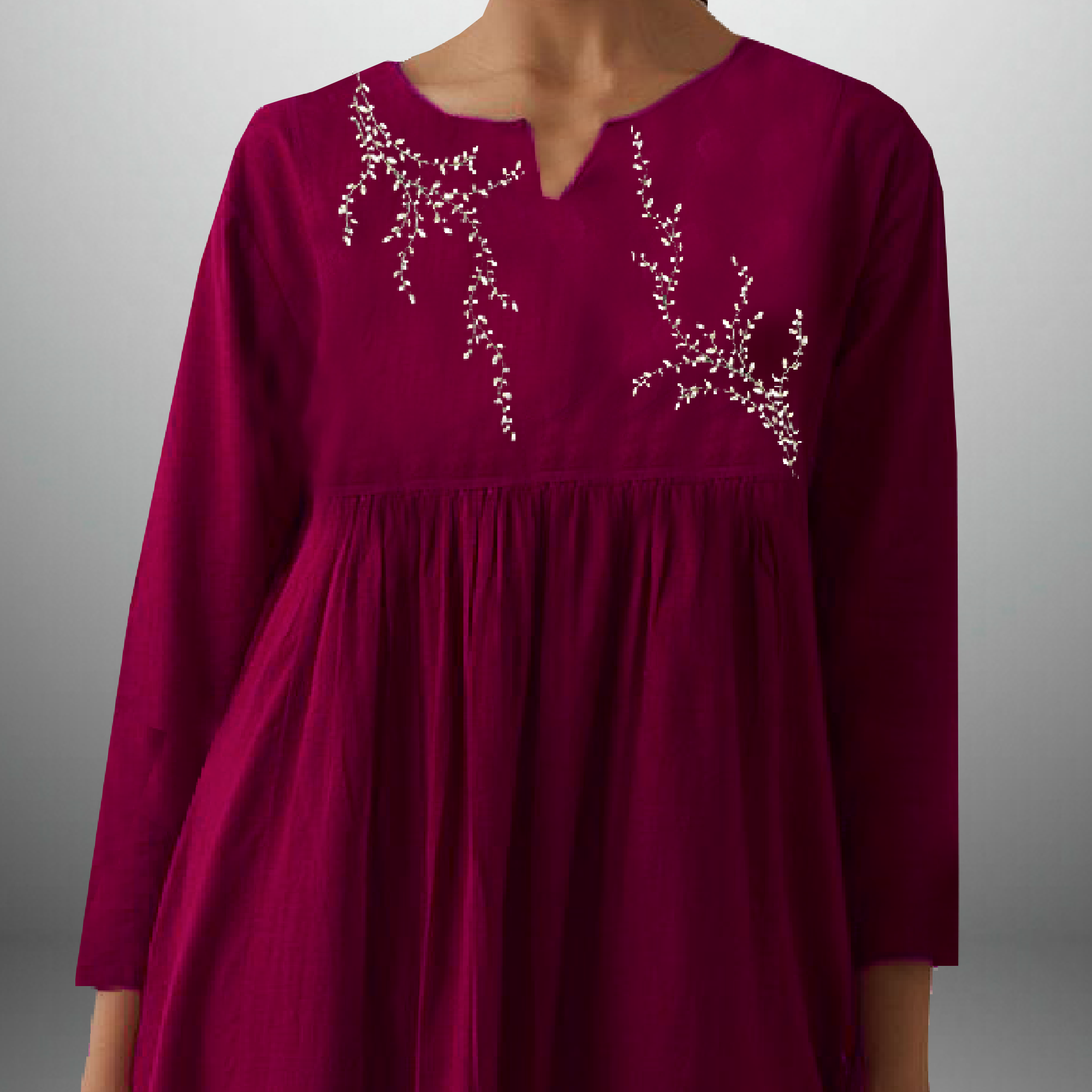Women's Jazzberry jam color Kurti with front embroidery and pant-RWKS034