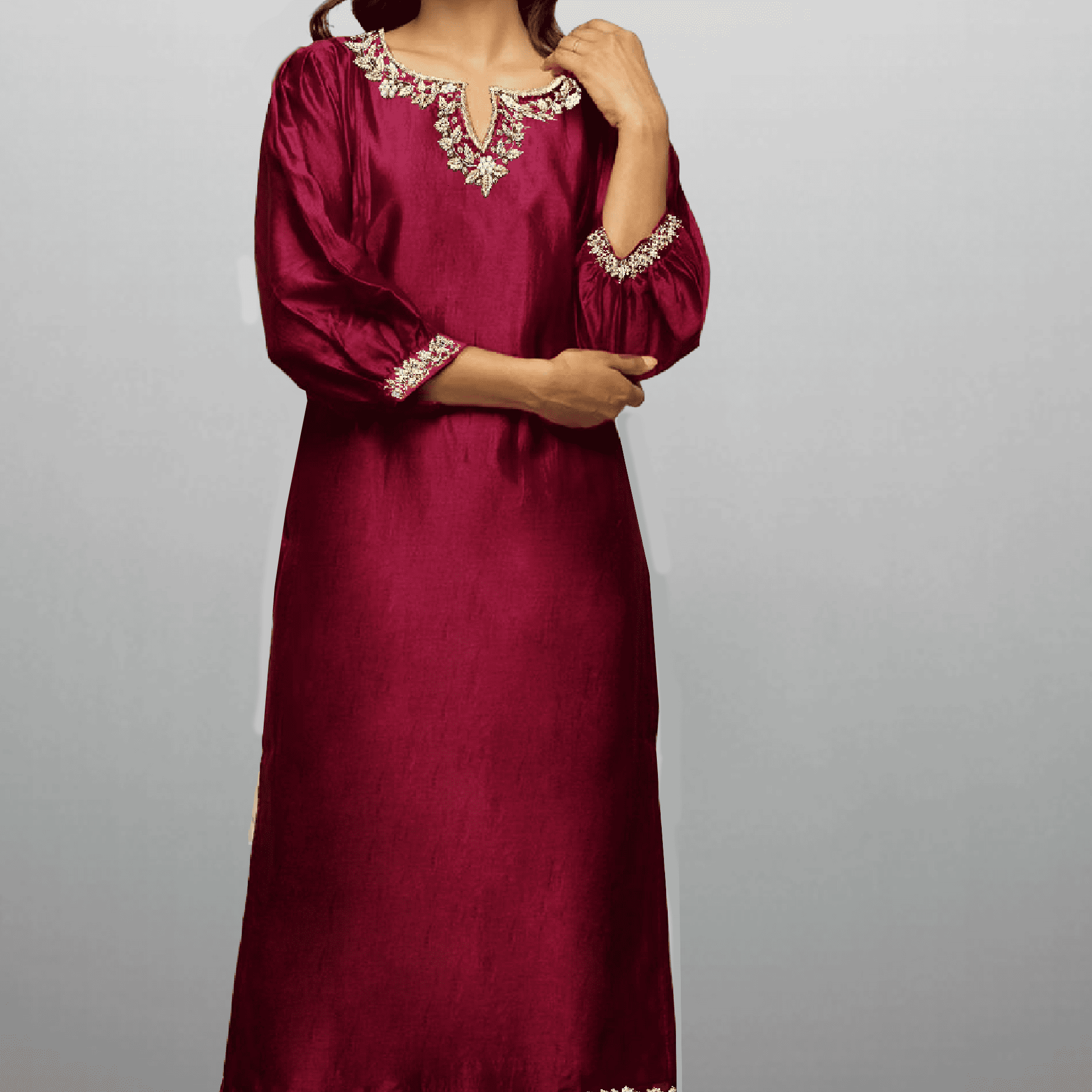 Women's Maroon Kurti with Embroidery work and palazzo-RWKS030