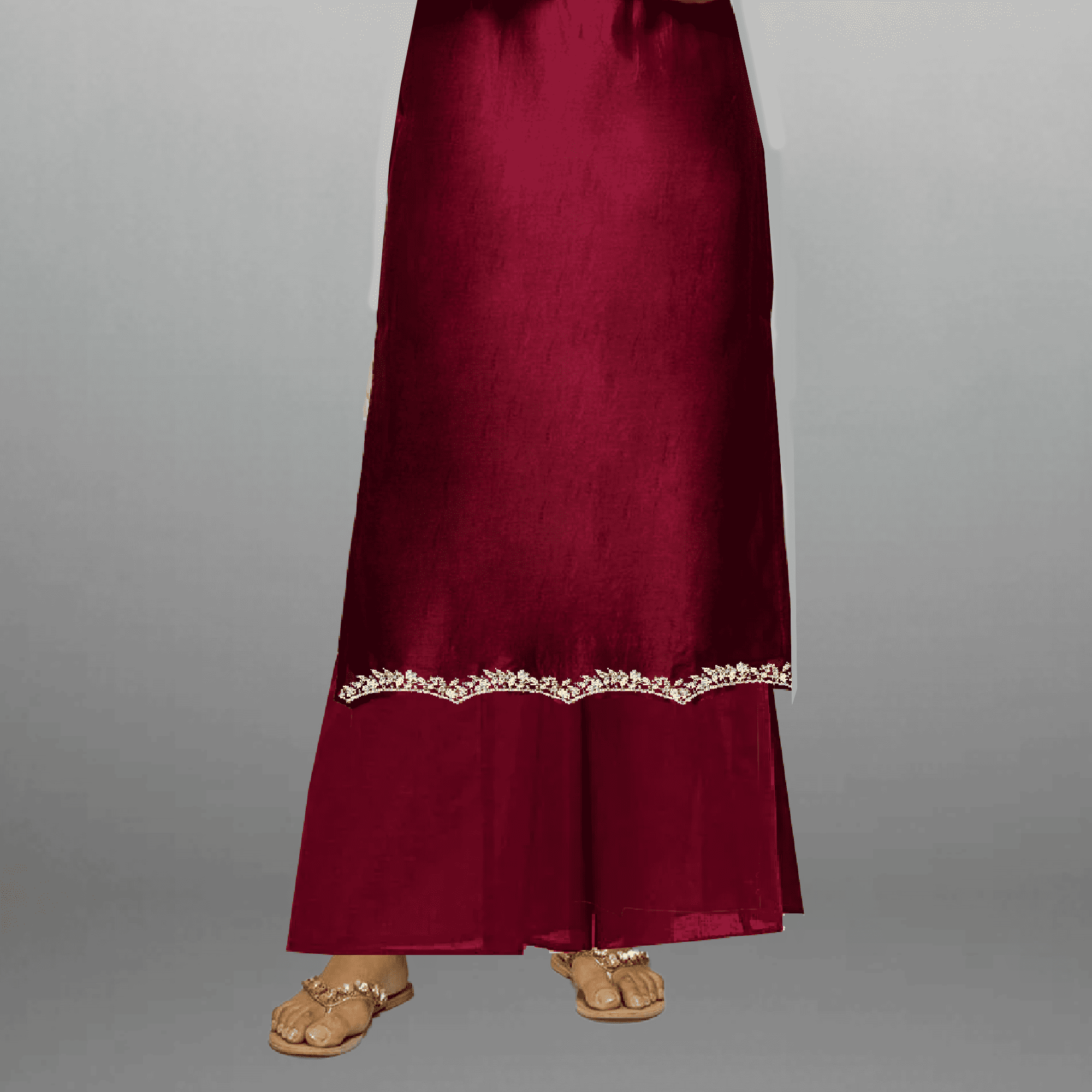Women's Maroon Kurti with Embroidery work and palazzo-RWKS030