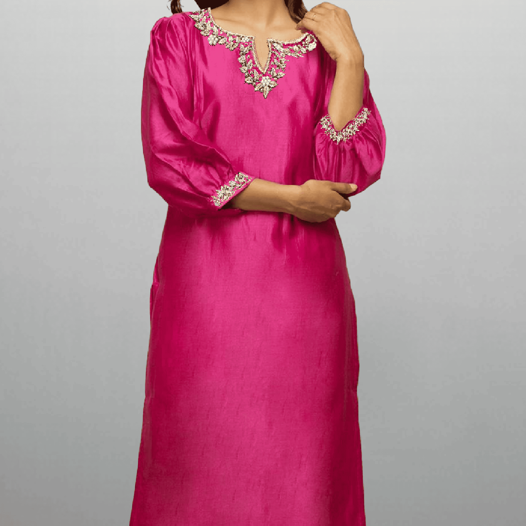 Women's Pink Kurti with Embroidery work and palazzo-RWKS029