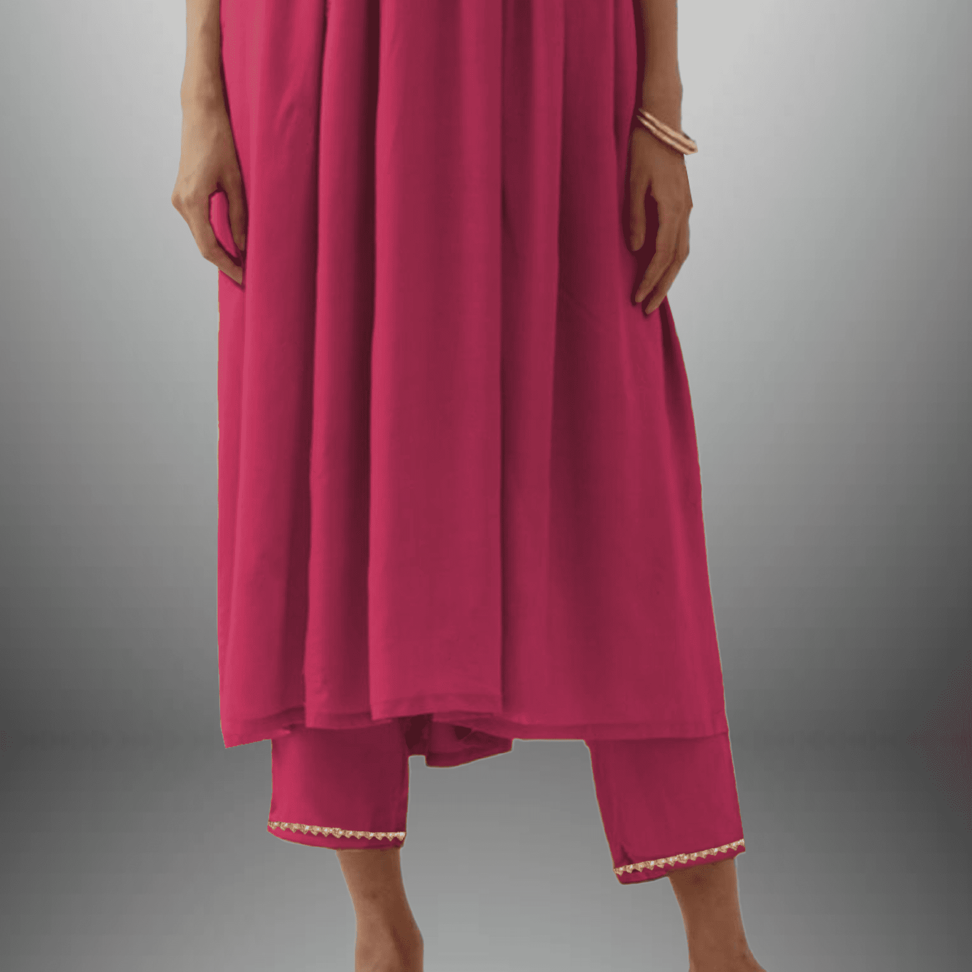 Women's Pink Kurti set with Golden lace border and Embroidery on front-RWKS049