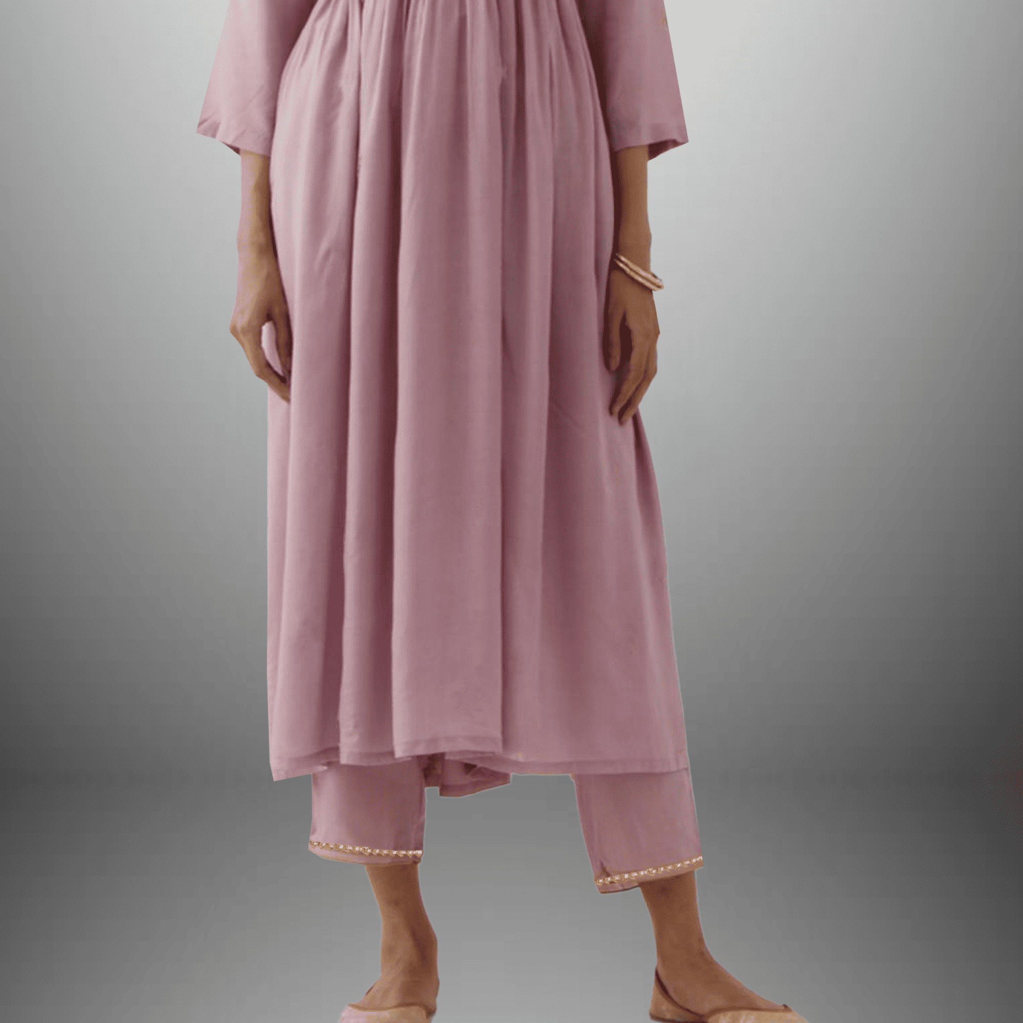 Women's Lavender Kurti set with Golden lace border and Embroidery on front-RWKS050
