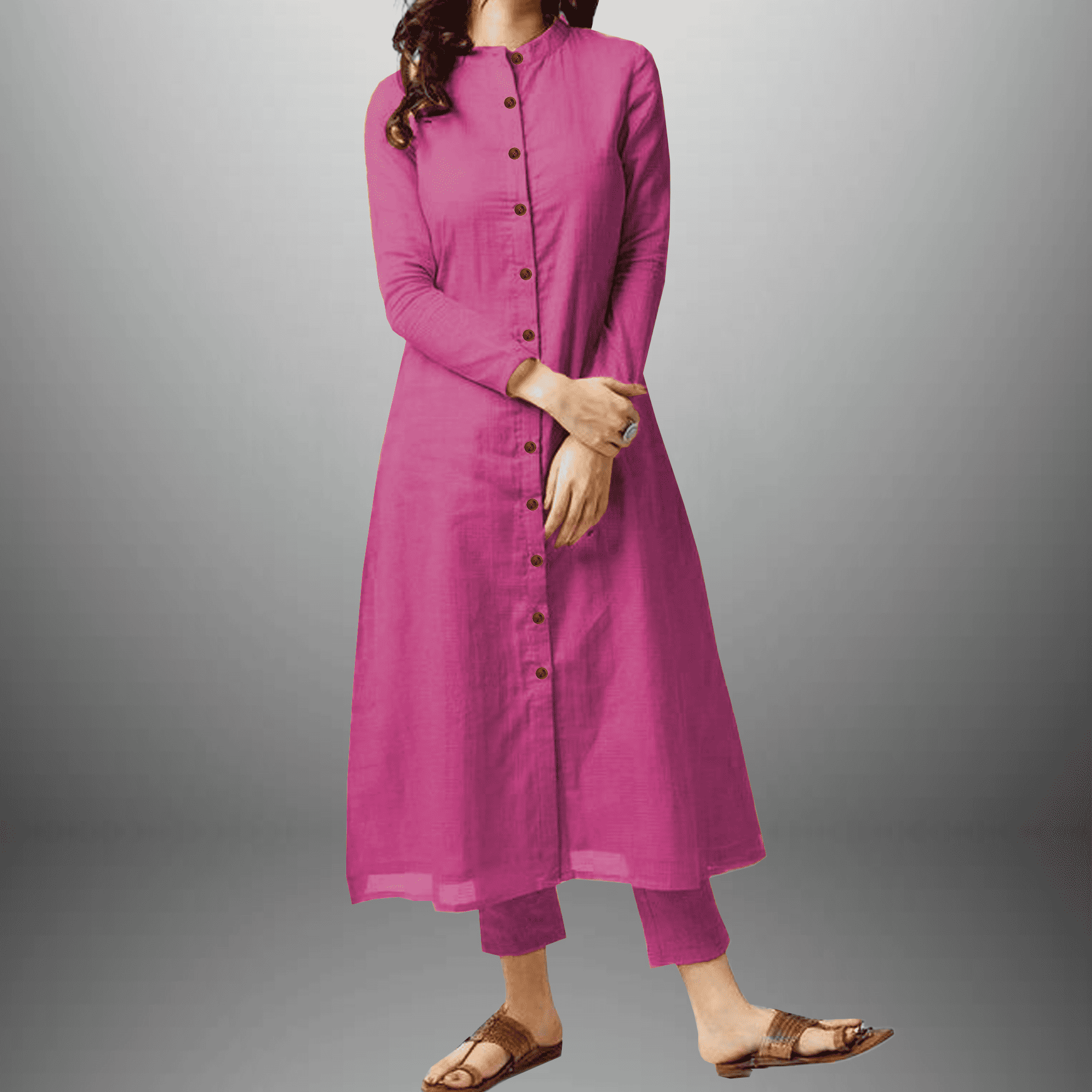 Women's solid pink Kurti with Button embellishment and pant-RWKS058