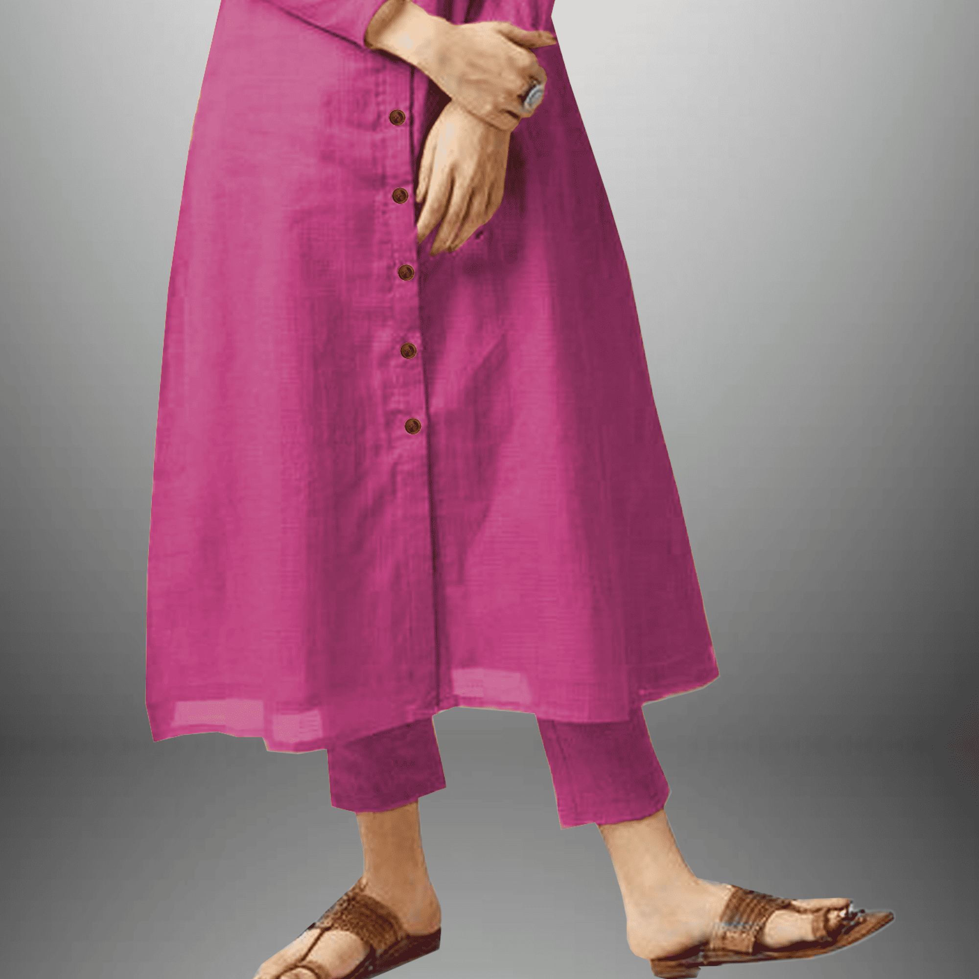 Women's solid pink Kurti with Button embellishment and pant-RWKS058