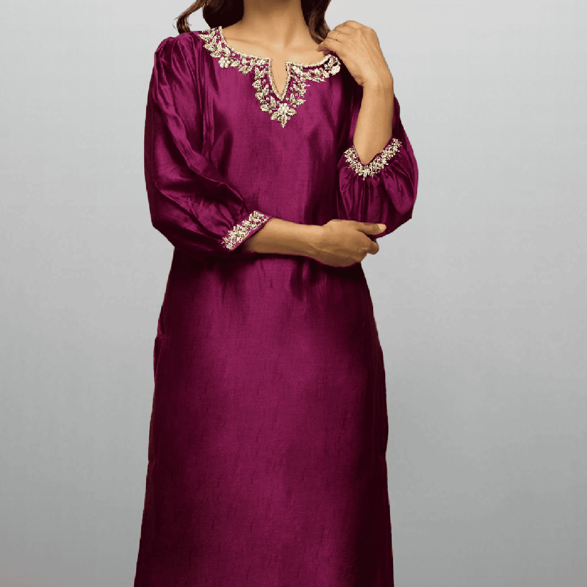Women's Purple Kurti with Embroidery work and palazzo-RWKS031
