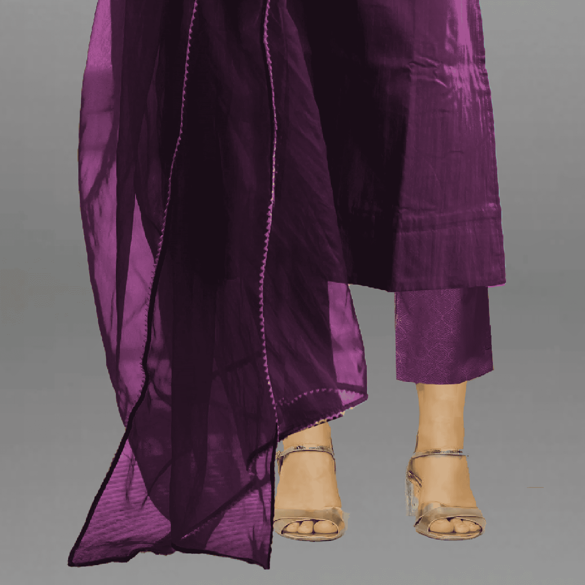 Women's Purple kurti set with Embroidery work and lace border-RWKS041