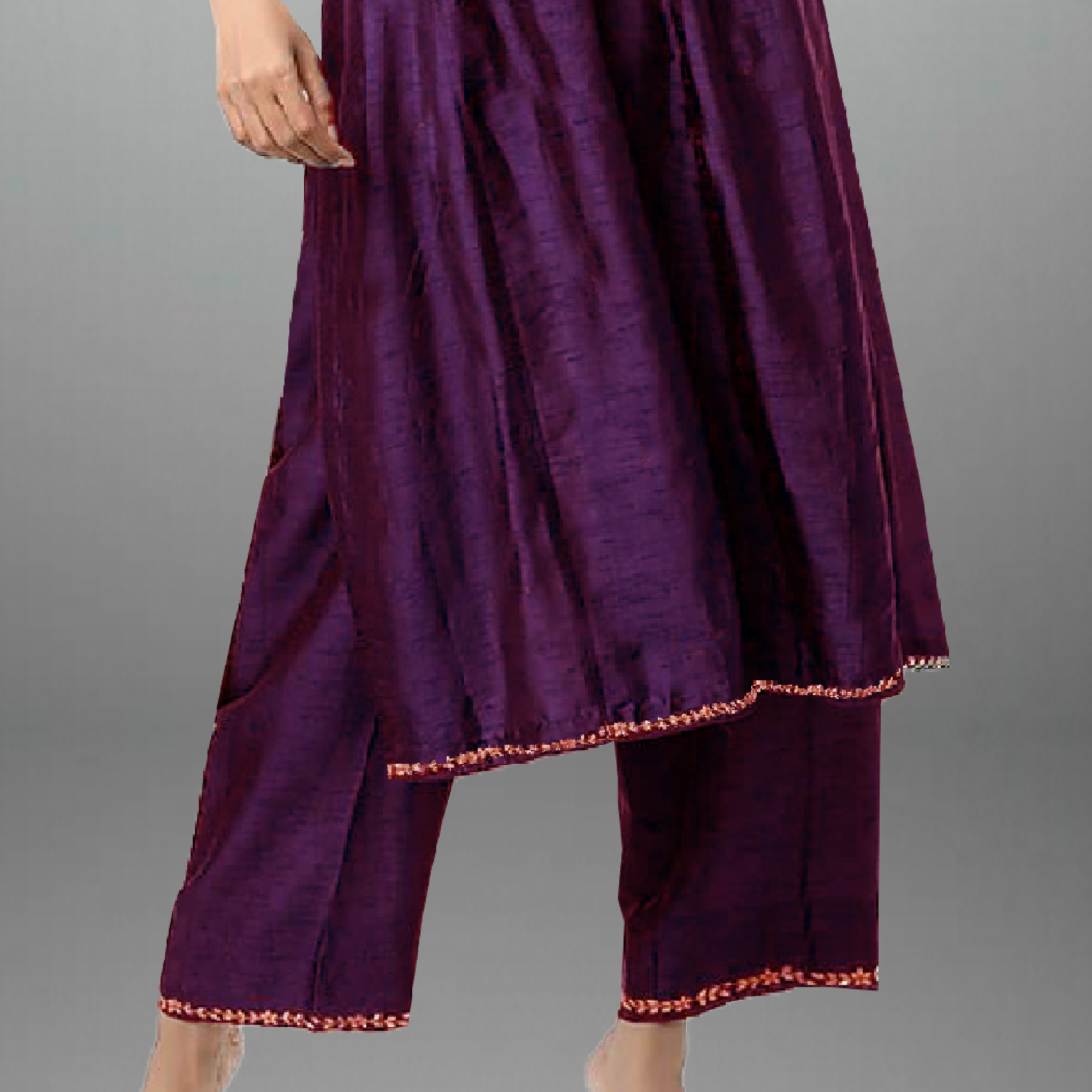 Women's Purple kurti with Golden embroidery and Golden lace border-RWKS043