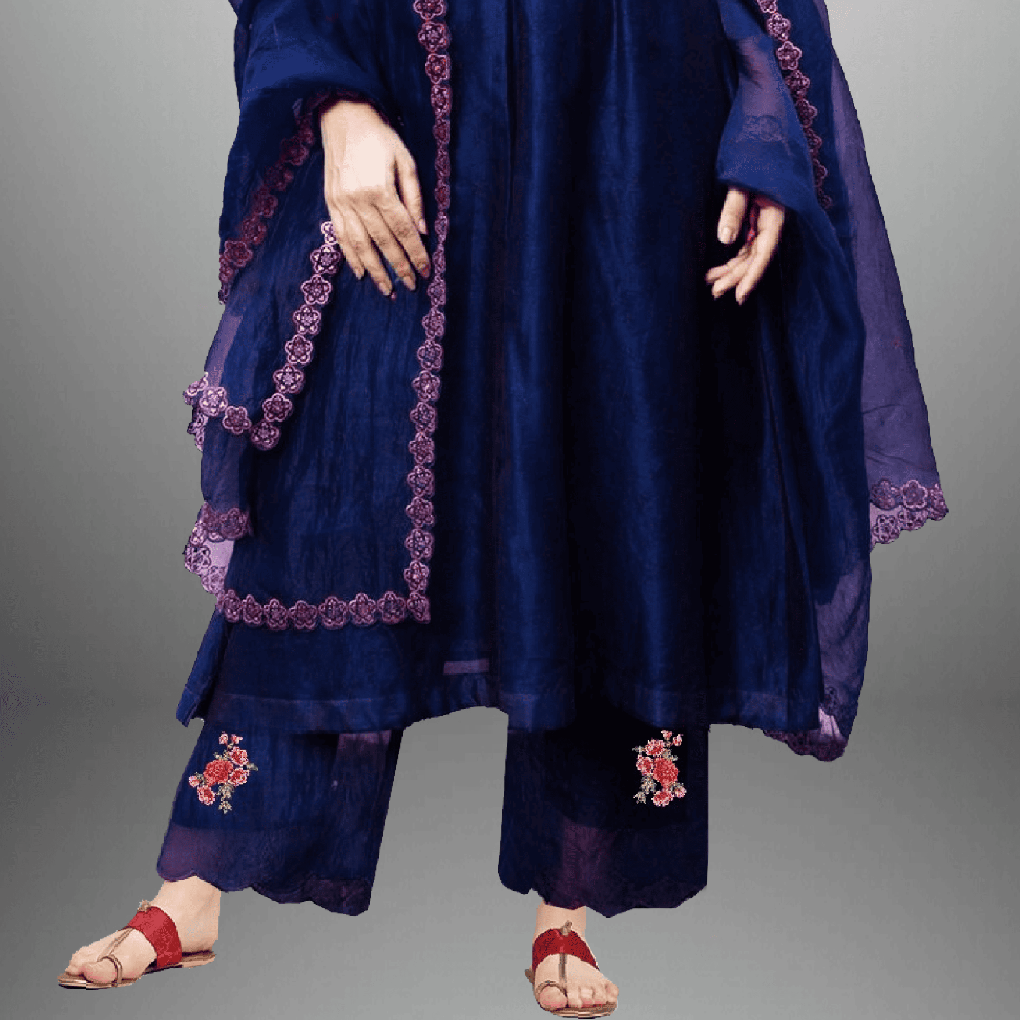 Women's Royal blue embroidered Kurti set with dupatta-RWKS036