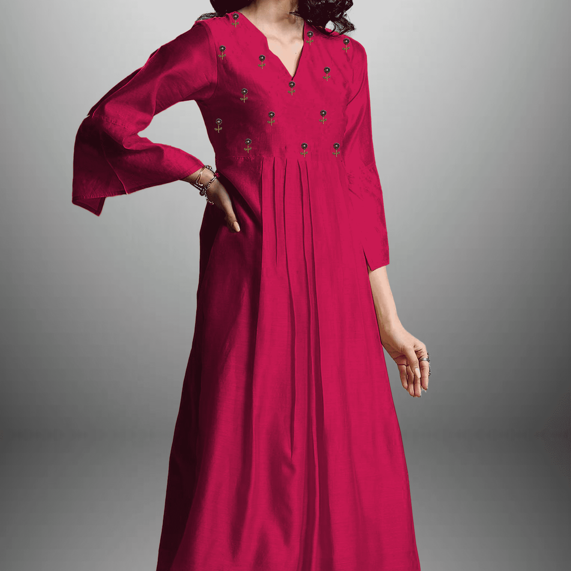 Women's Rubine Red bell sleeve kurti with pant-RWKS055