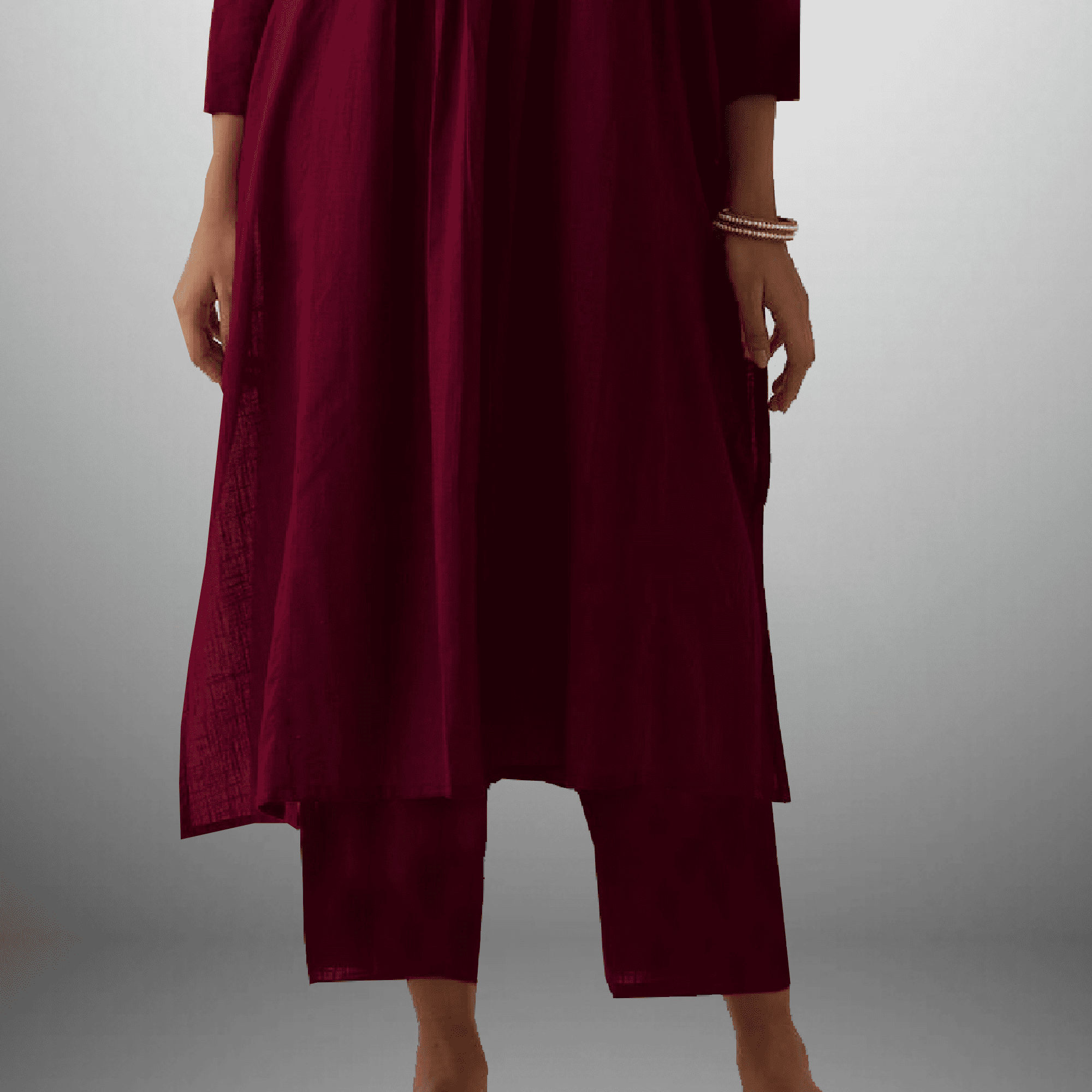 Women's Wine red Kurti with front floral ribbon work and pant-RWKS033