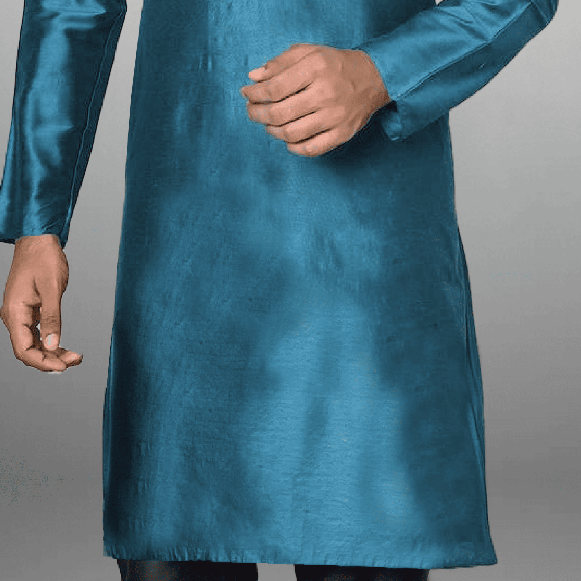 Men's Cerulean Blue Plain kurta with buttons-RMEK024