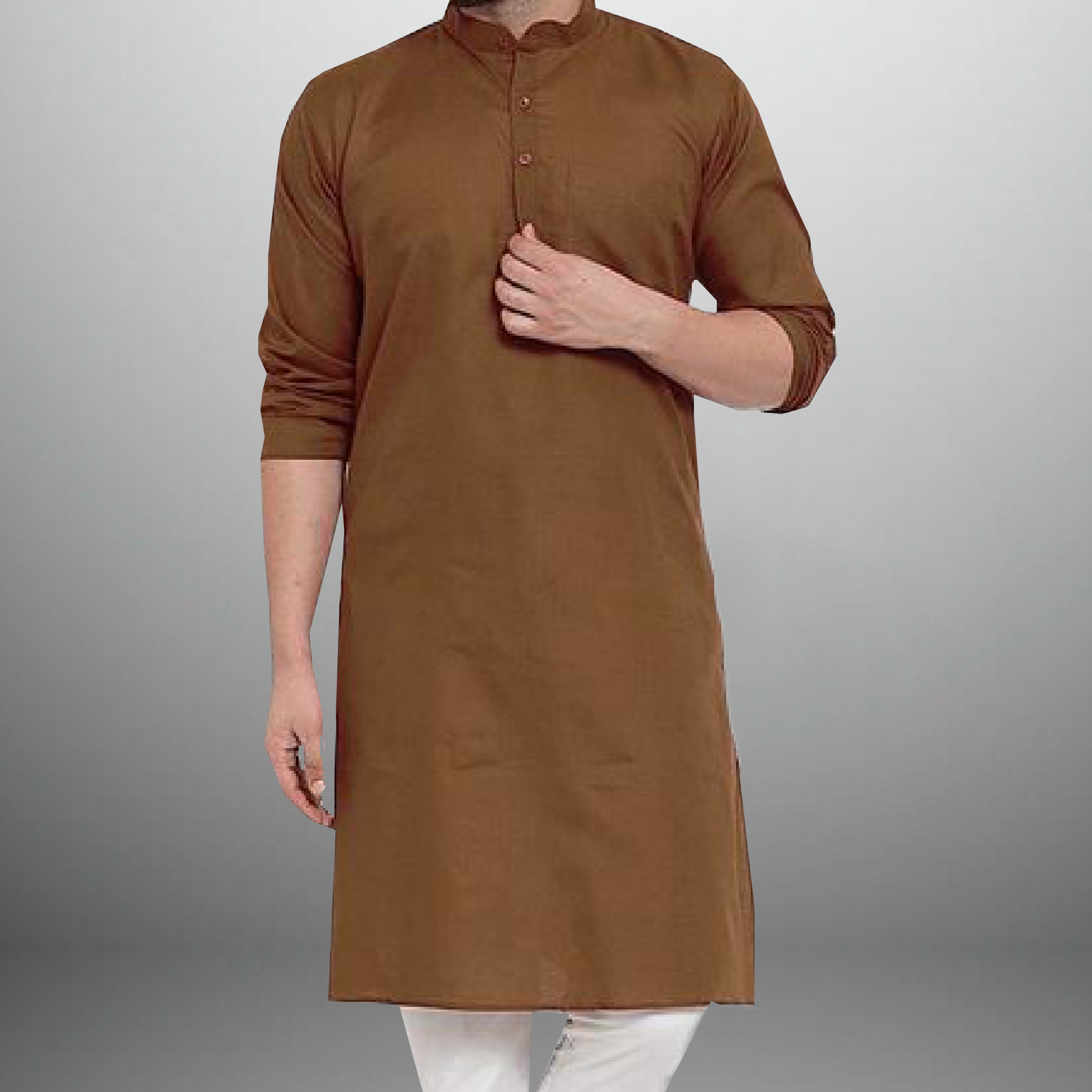 Men's Russet Brown Plain Kurta with button-RMEK026