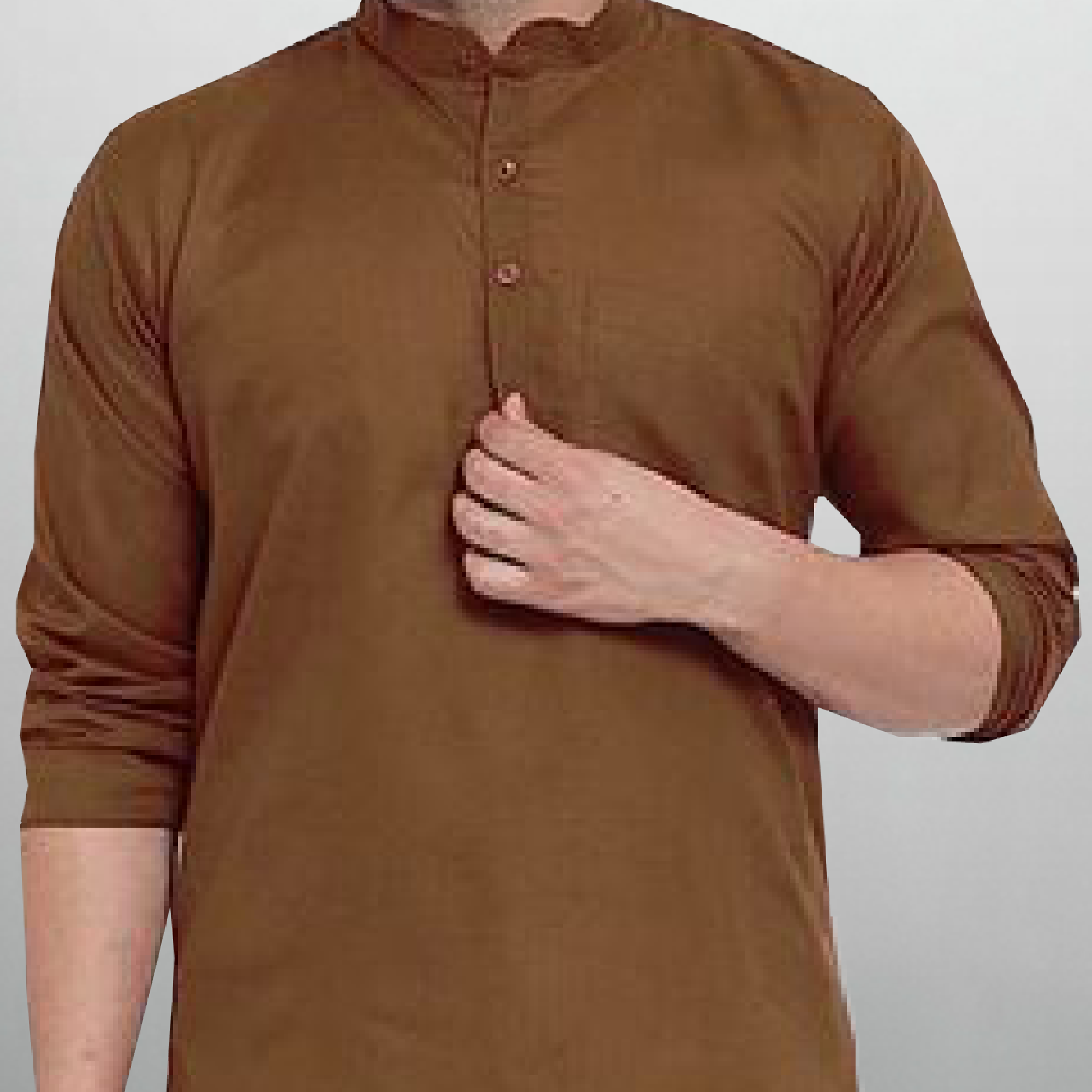 Men's Russet Brown Plain Kurta with button-RMEK026