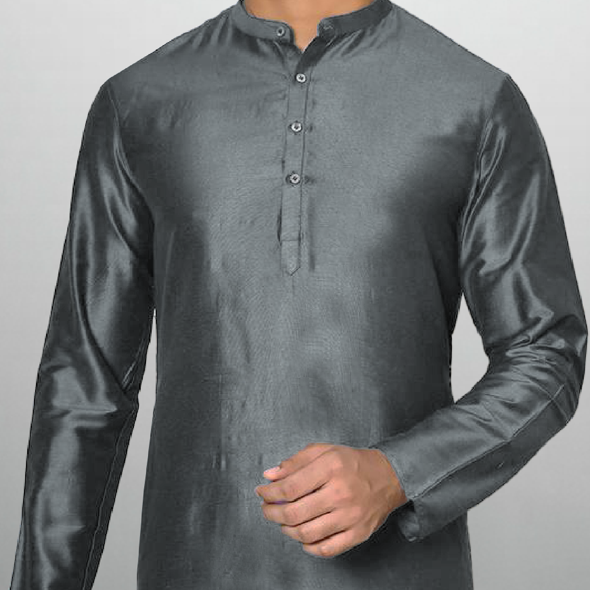 Men's Steel Gray Plain kurta with buttons-RMEK025