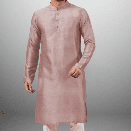 Men's flamingo Pink Plain Kurta with Buttons-RMEK027