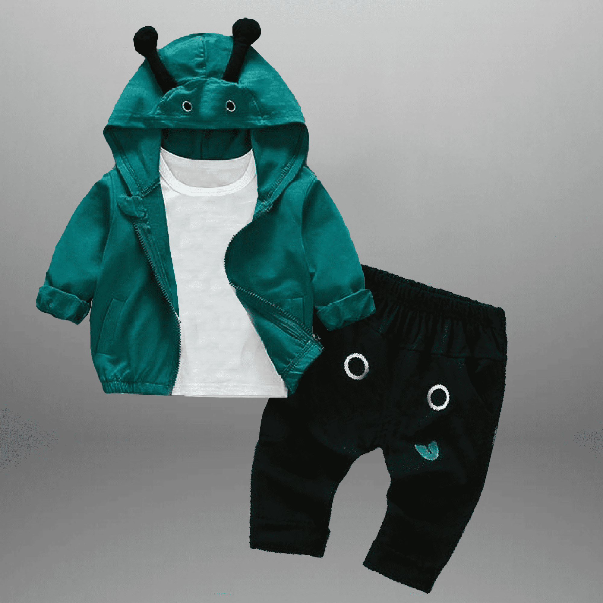 Boy's 3 Piece Set of  Hooded Full Sleeve Jacket, T-Shirt And  Bottom-RKFCW504