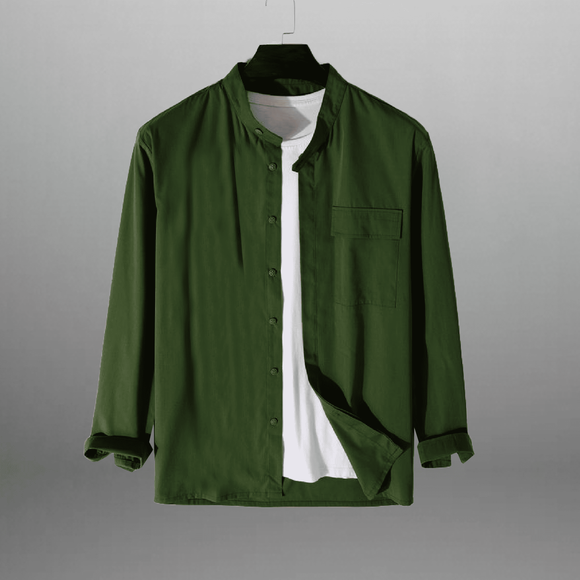 Men's Solid Green Corduroy Shirt with one side pocket and A Plain white T-shirt-RMS015