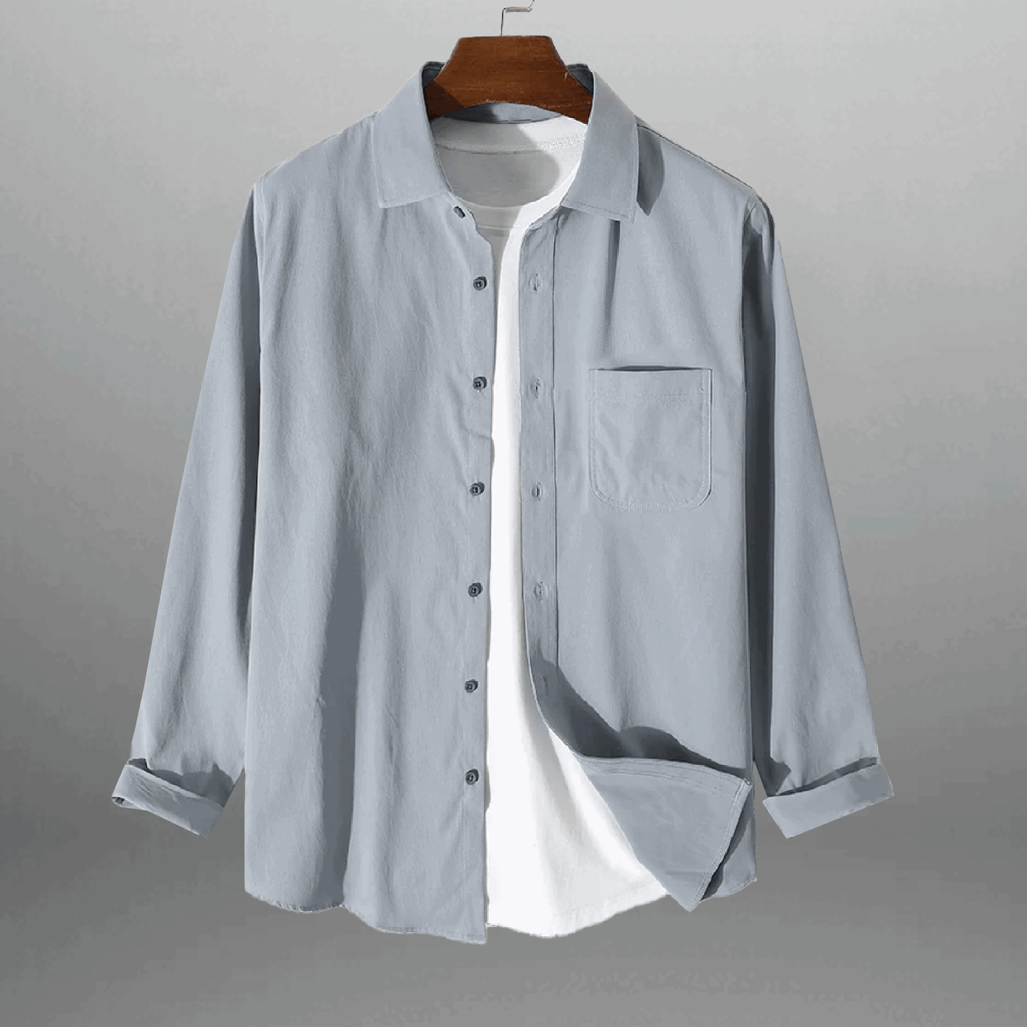 Men's Sky Grey Corduroy collared  Shirt with one side pocket and A Plain white T-shirt-RMS021