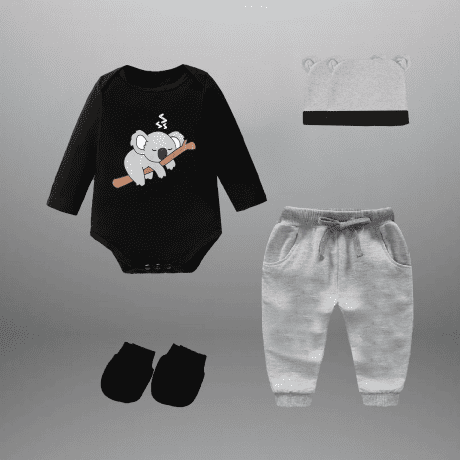 Baby Boy's Black and Grey 2 Piece set with free cap and socks-RKFCTT099
