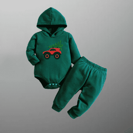 Toddler's Teal Green Hooded Romper and Bottom-RKFCTT101