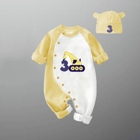 Toddler's Color blocked Romper with customizable number and a free cap-RKFCTT097