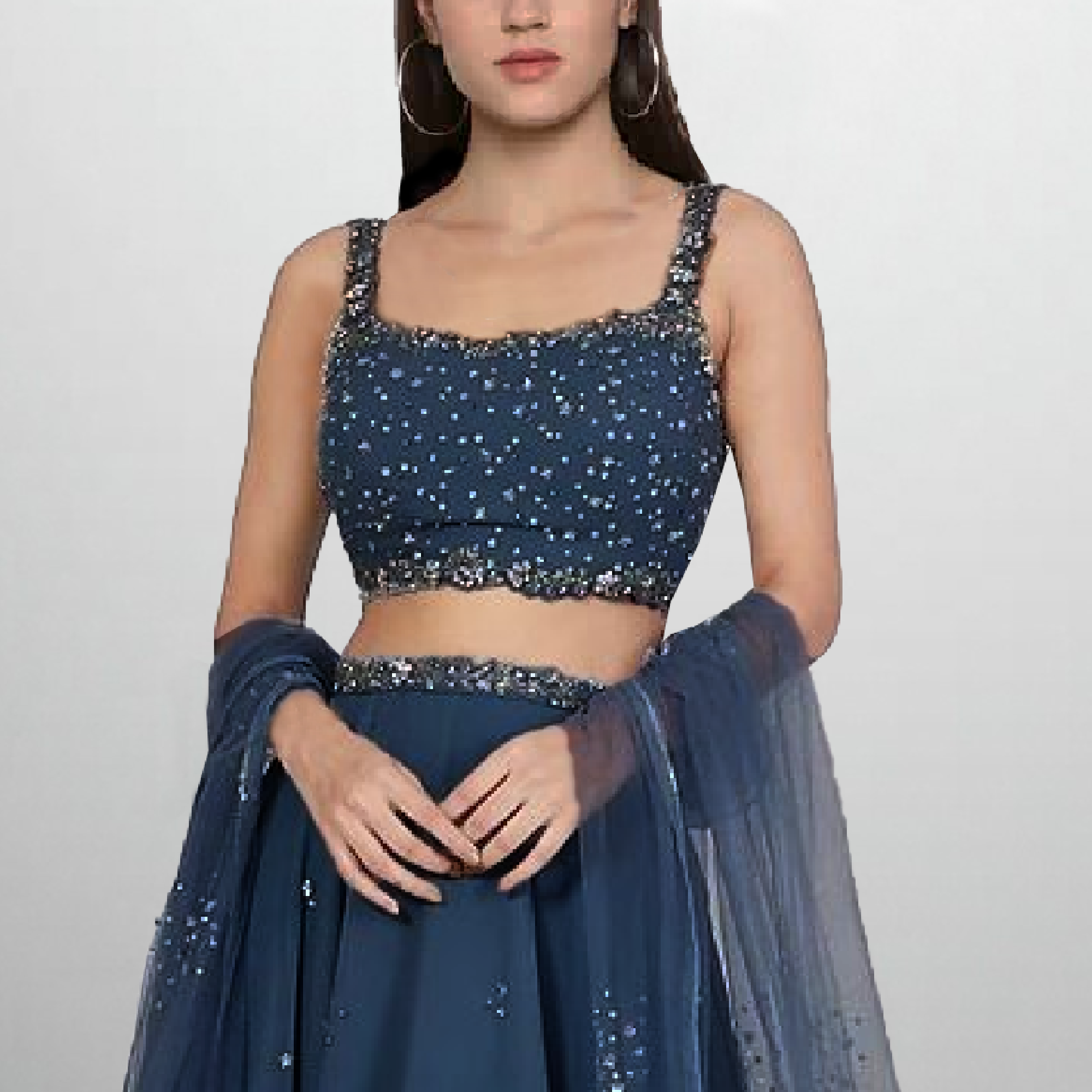 Blue Georgette Lehenga with embellishmed blouse and Dupatta-RFL003