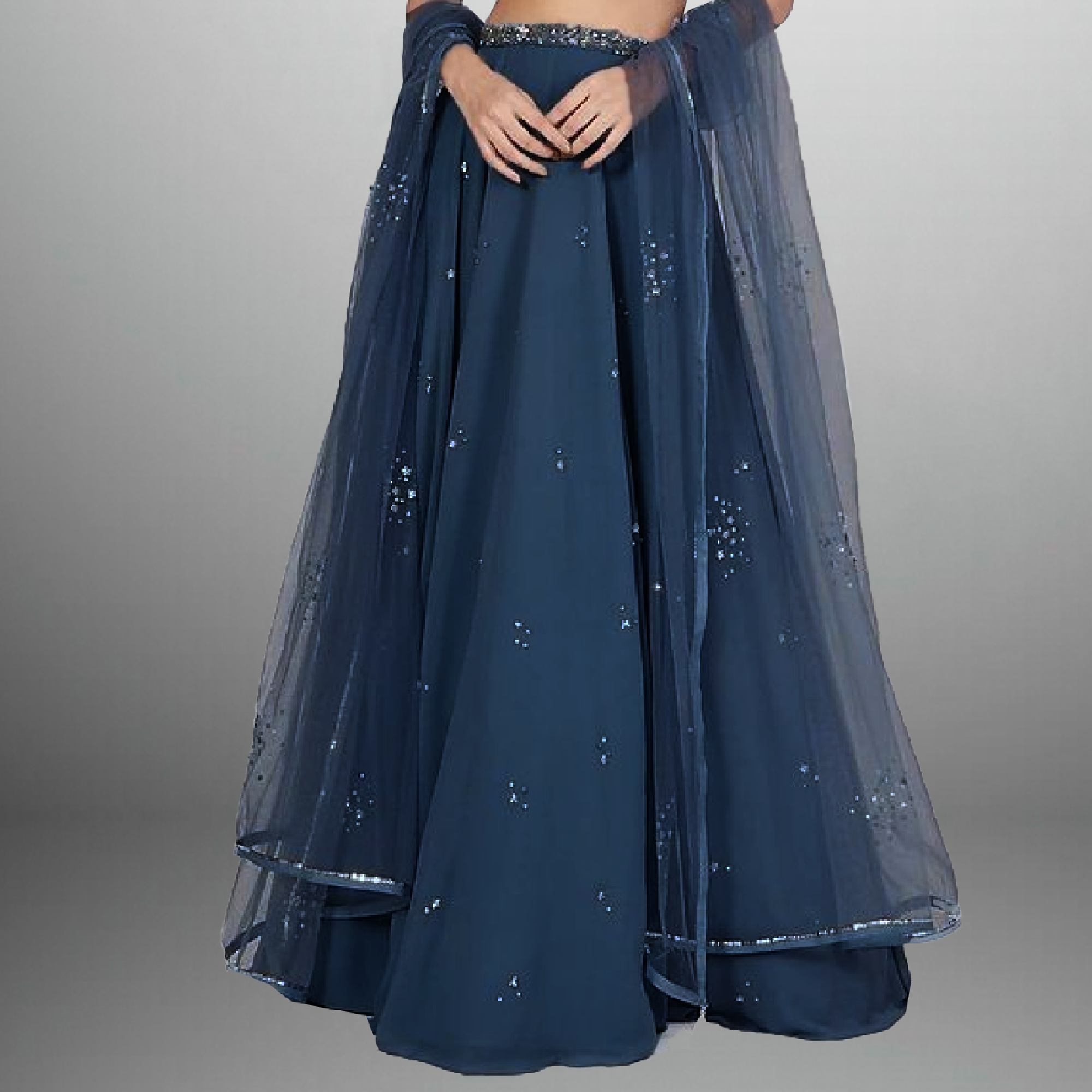 Blue Georgette Lehenga with embellishmed blouse and Dupatta-RFL003