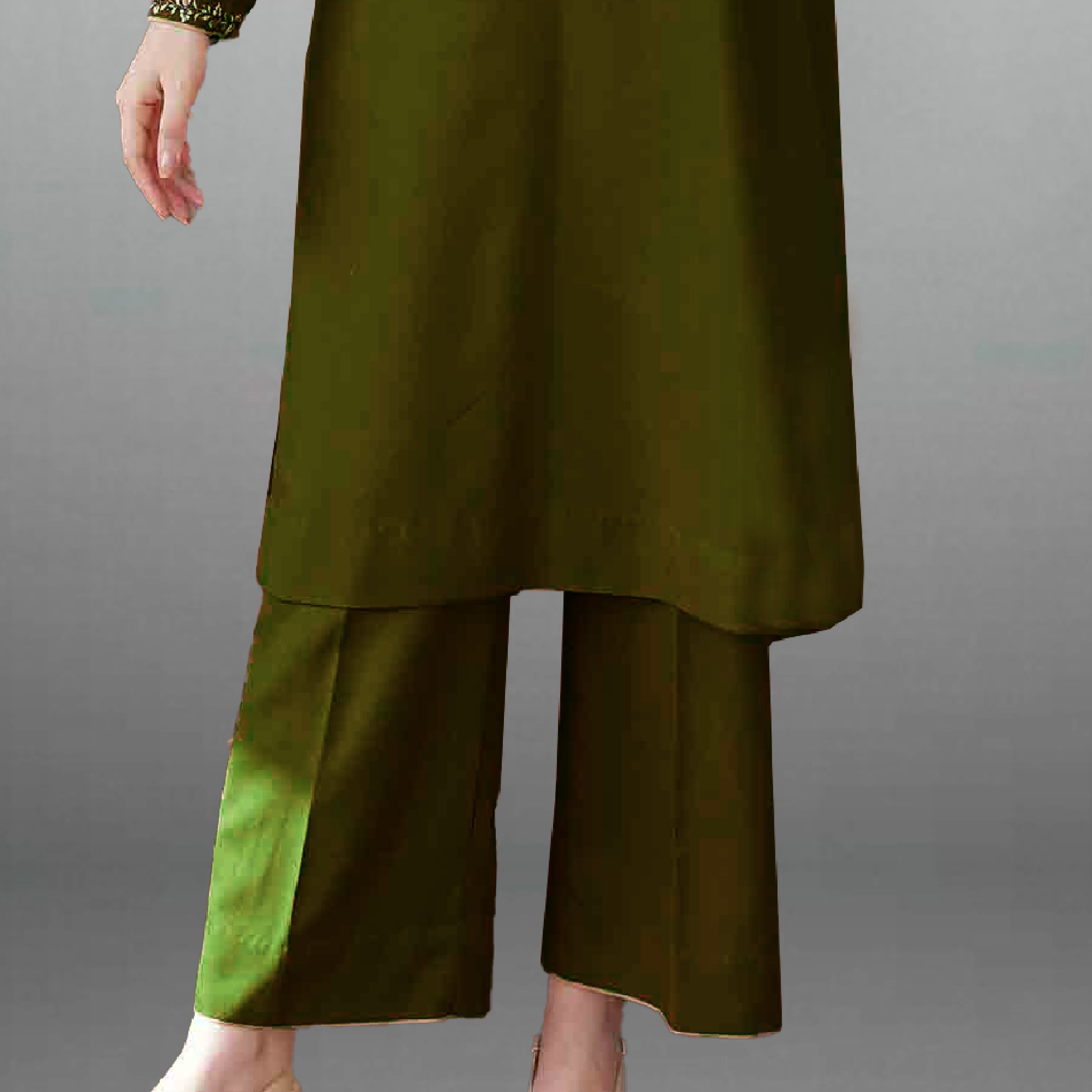Women's Green embroidered Kurti with palazzo-RWKS065