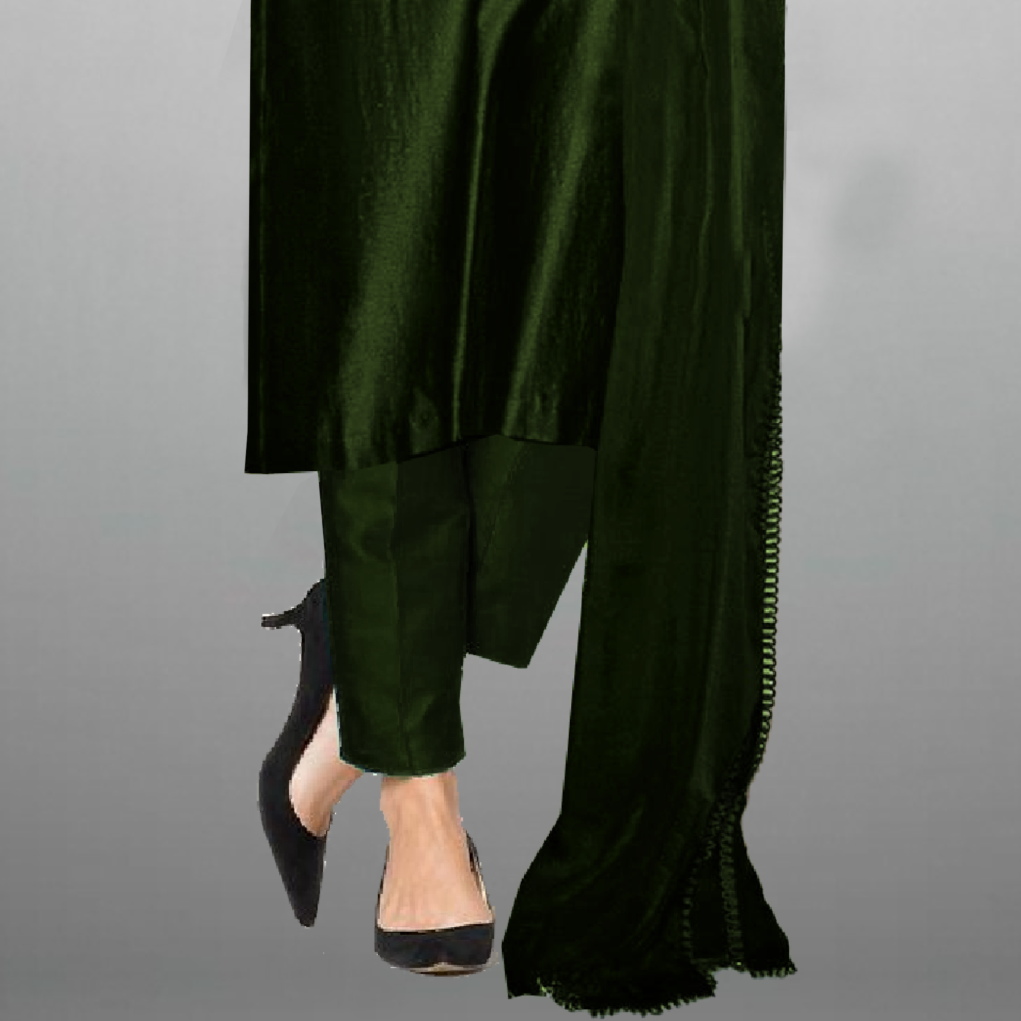 Women's Sleeve embroidered  Green  Kurti with pant and Dupatta-RWKS061
