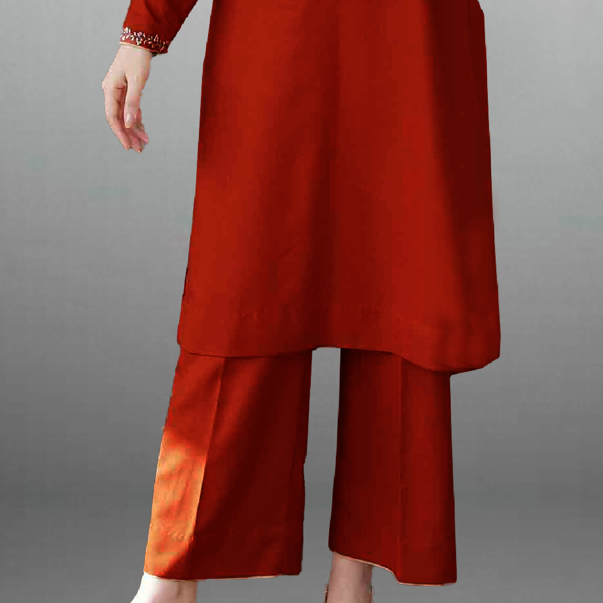 Women's Fire Orange embroidered Kurti with palazzo-RWKS064
