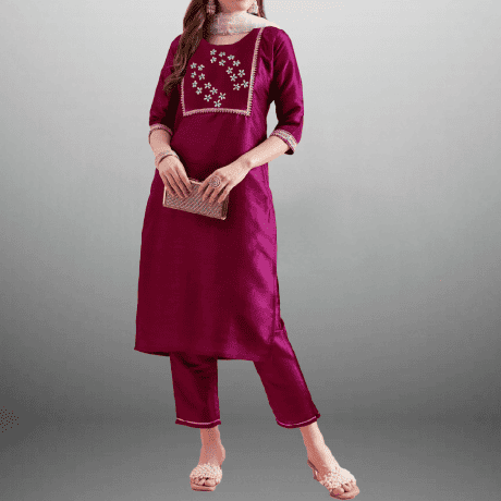 Women's Hot pink Kurti with pant and Dupatta-RWKS059